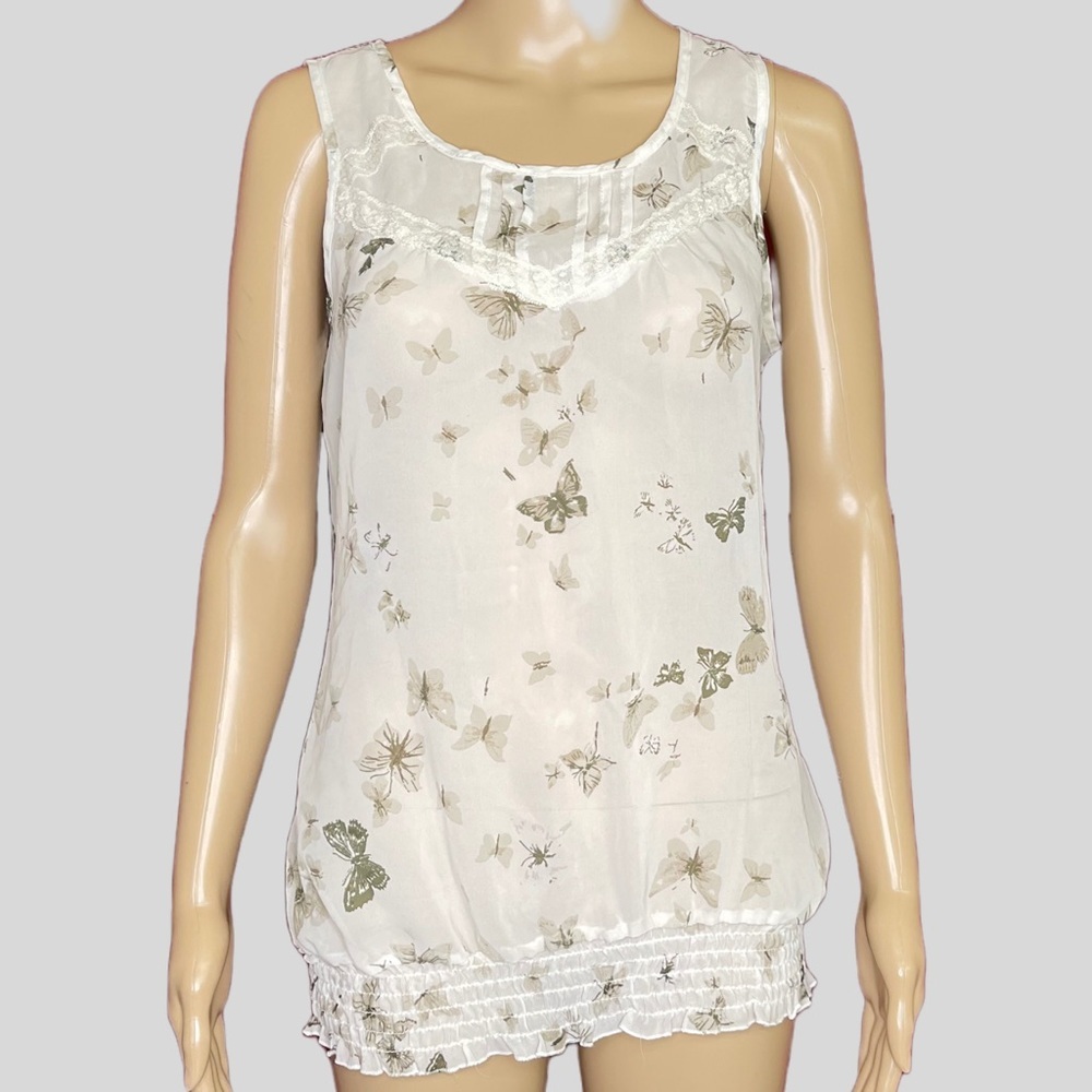 Romantic Sheer Sleeveless Butterfly Top Size Medium